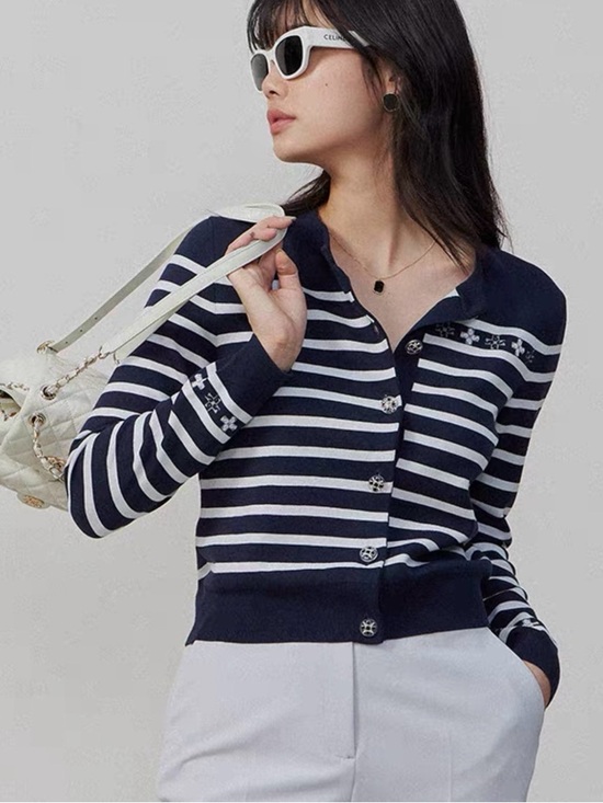 Authentic Louis Vuitton Navy and White Striped Cardigan - Picture 7 of 7
